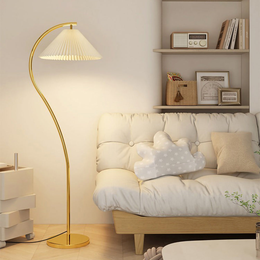 Geplooide Vloerlamp met Stoffen Kap – Modern Design Zwart Beige Groen Goud – 155cm Hoog E26/E27 – Dimbaar | Sansoti