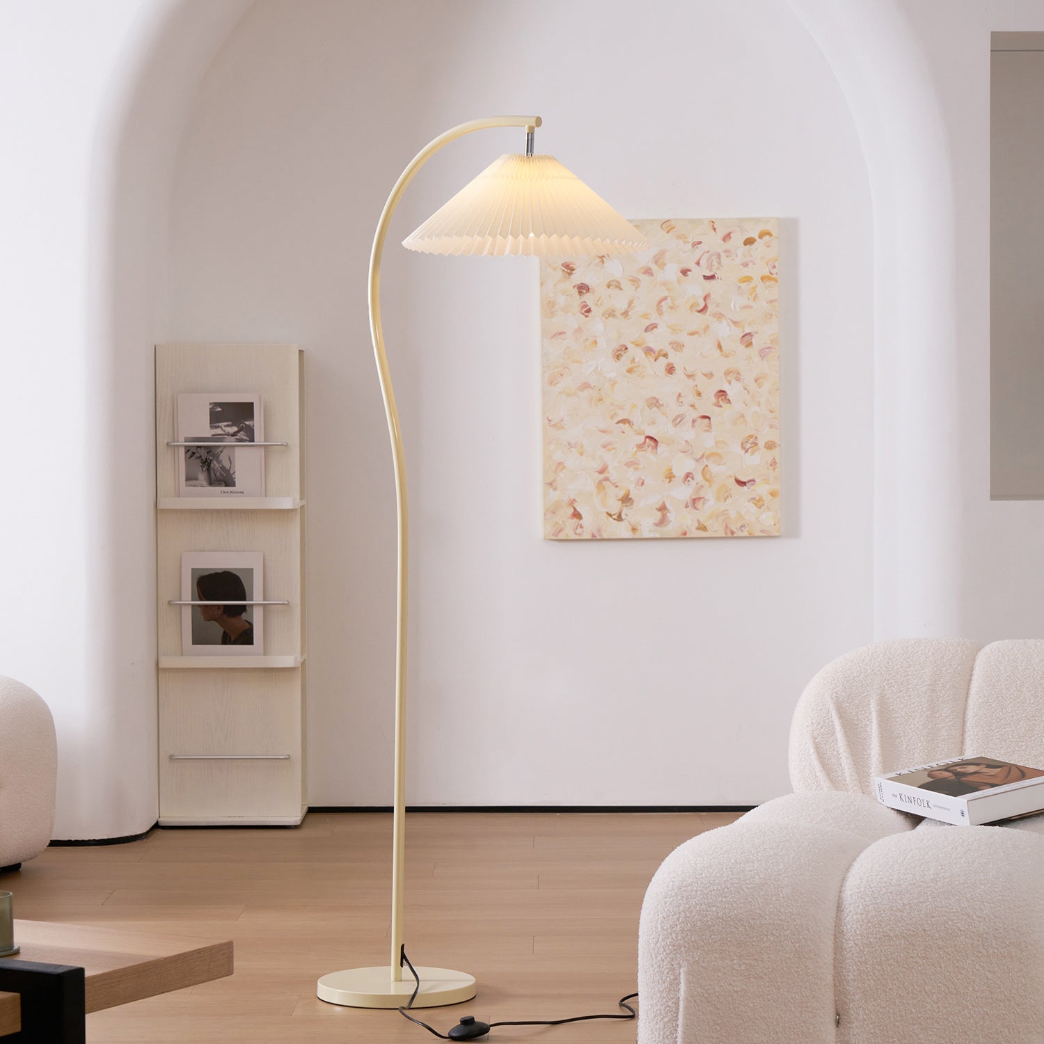 Geplooide Vloerlamp met Stoffen Kap – Modern Design Zwart Beige Groen Goud – 155cm Hoog E26/E27 – Dimbaar | Sansoti