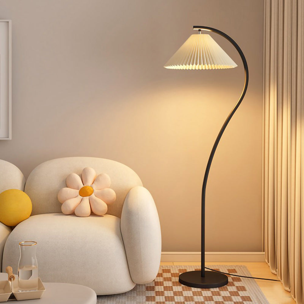 Geplooide Vloerlamp met Stoffen Kap – Modern Design Zwart Beige Groen Goud – 155cm Hoog E26/E27 – Dimbaar | Sansoti