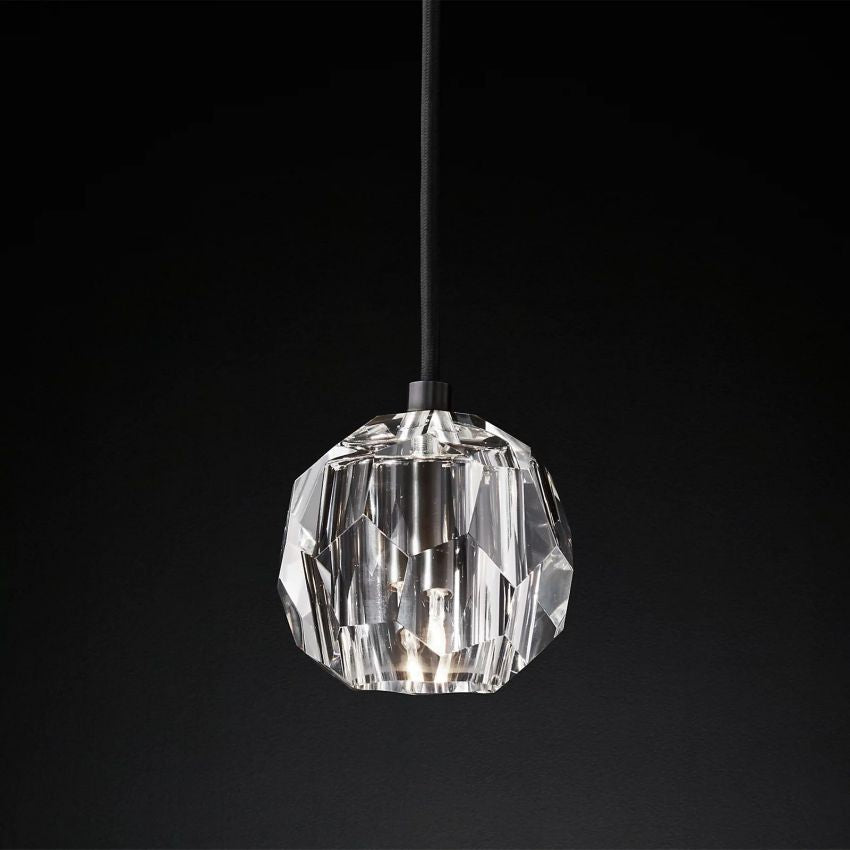 Suspension en verre avec boule en cristal Ø13cm Laiton Noir Nickel Salon Salle à manger Chambre Éclairage LED | Sansoti
