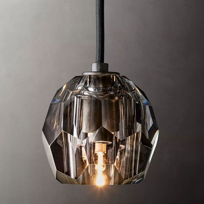 Suspension en verre avec boule en cristal Ø13cm Laiton Noir Nickel Salon Salle à manger Chambre Éclairage LED | Sansoti
