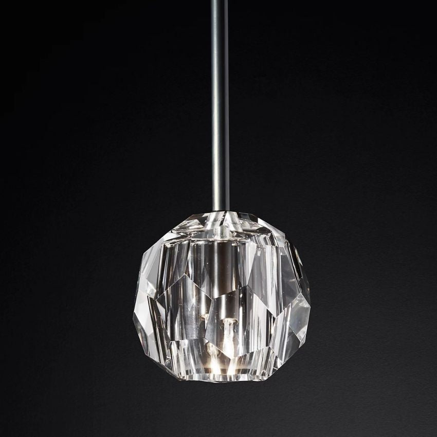Suspension en verre avec boule en cristal Ø13cm Laiton Noir Nickel Salon Salle à manger Chambre Éclairage LED | Sansoti