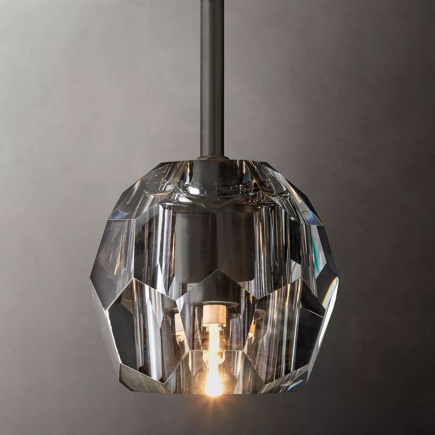Suspension en verre avec boule en cristal Ø13cm Laiton Noir Nickel Salon Salle à manger Chambre Éclairage LED | Sansoti