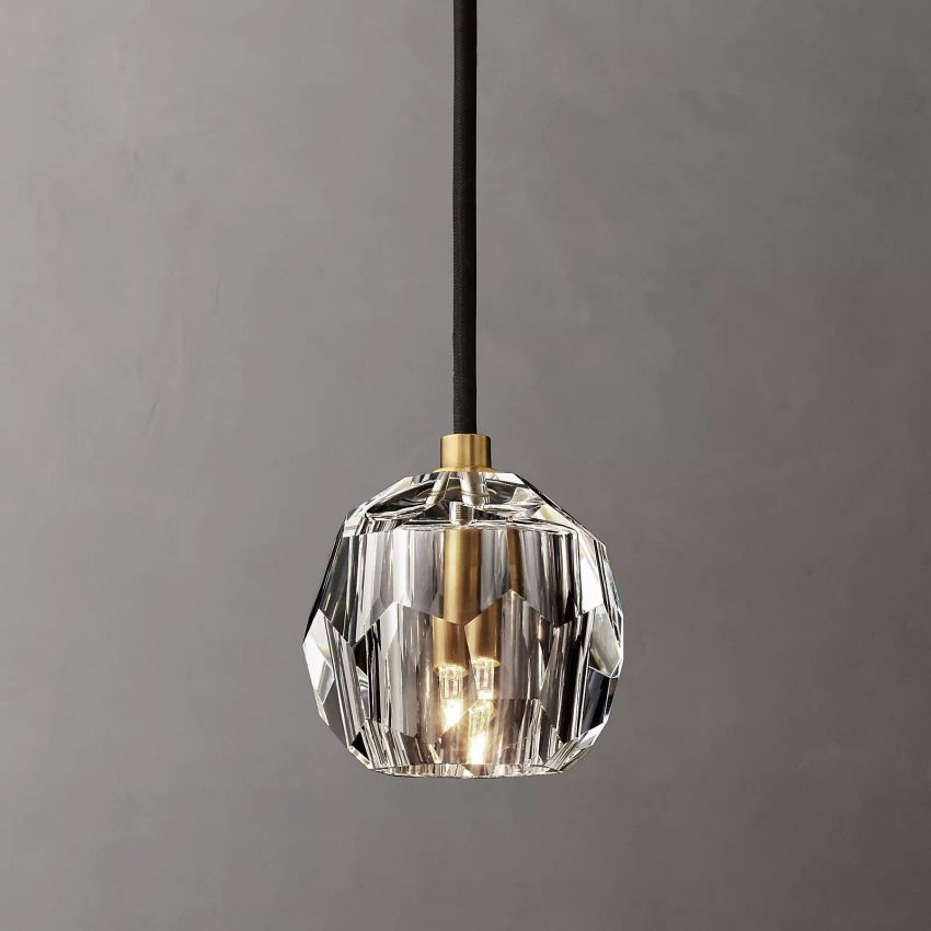 Suspension en verre avec boule en cristal Ø13cm Laiton Noir Nickel Salon Salle à manger Chambre Éclairage LED | Sansoti