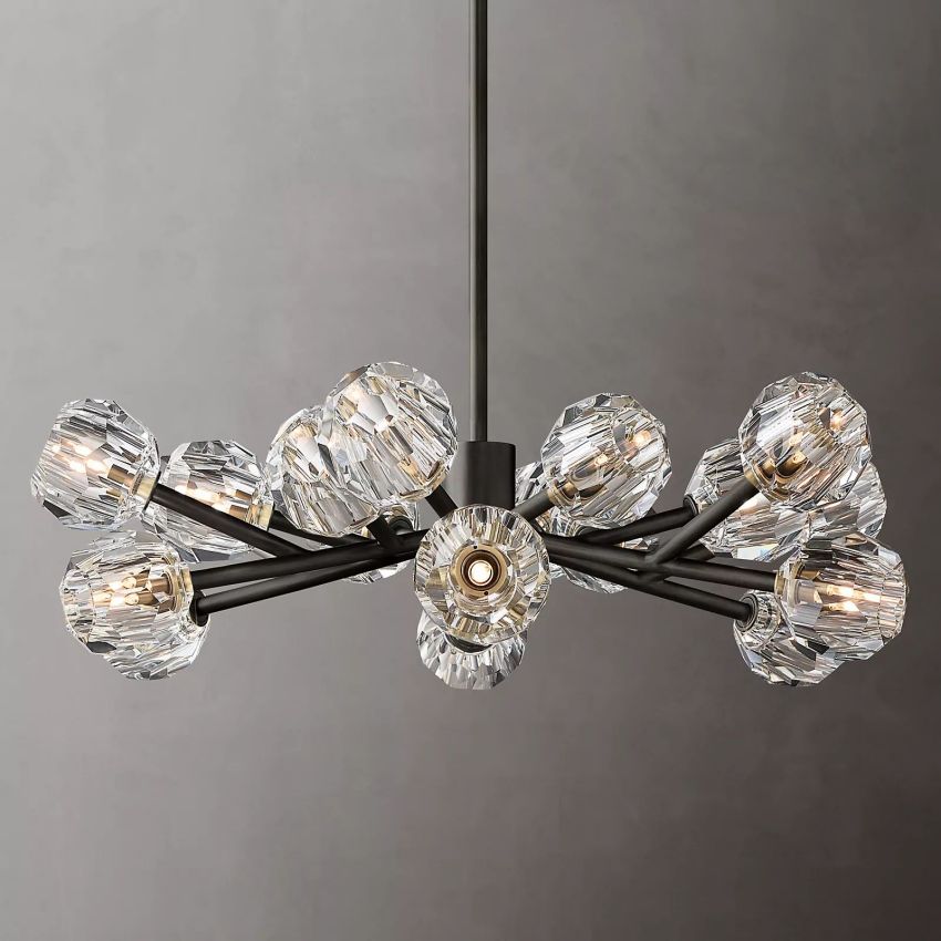 Lustre rond en cristal, laiton, cristal K9, suspension LED élégante et luxueuse pour salle à manger, salon et entrée | Sansoti