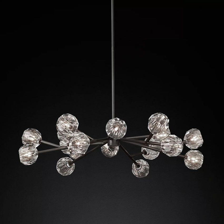 Lustre rond en cristal, laiton, cristal K9, suspension LED élégante et luxueuse pour salle à manger, salon et entrée | Sansoti