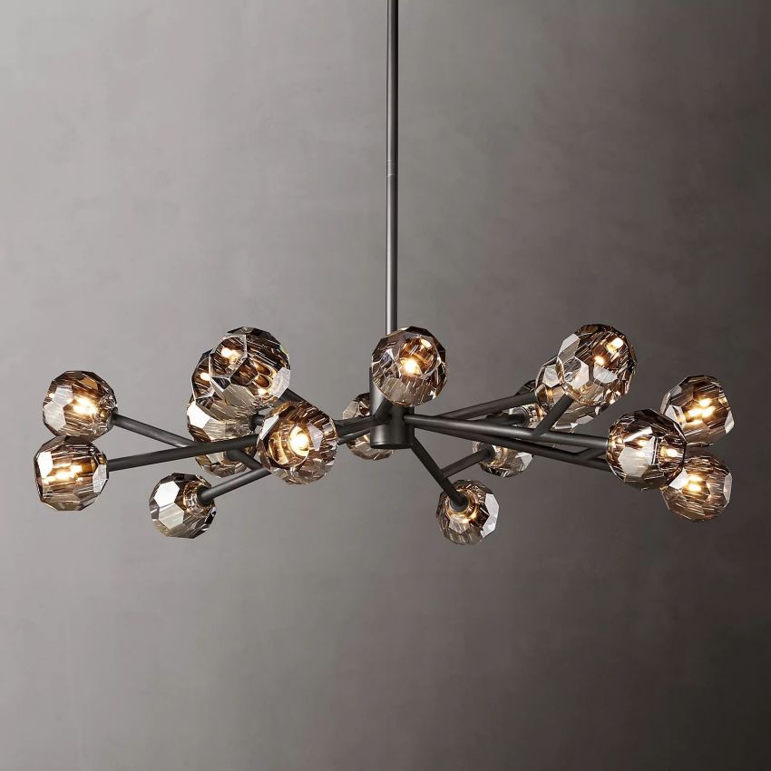 Lustre rond en cristal, laiton, cristal K9, suspension LED élégante et luxueuse pour salle à manger, salon et entrée | Sansoti