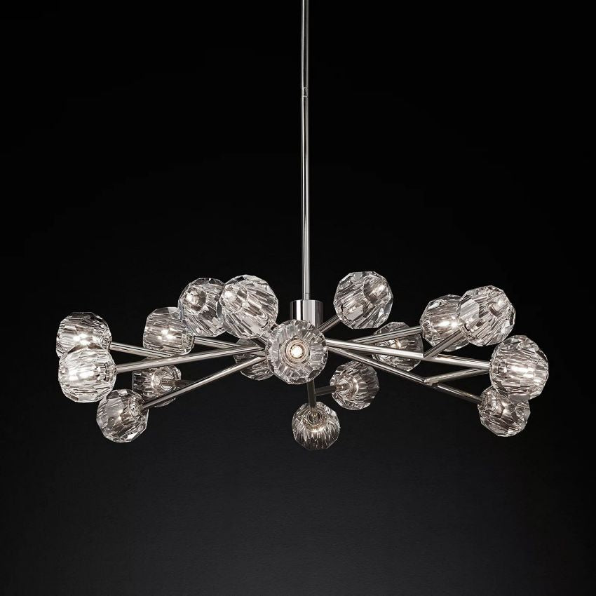 Lustre rond en cristal, laiton, cristal K9, suspension LED élégante et luxueuse pour salle à manger, salon et entrée | Sansoti