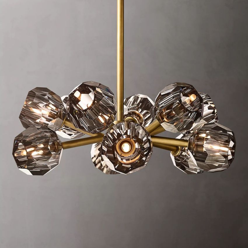 Lustre rond en cristal, laiton, cristal K9, suspension LED élégante et luxueuse pour salle à manger, salon et entrée | Sansoti