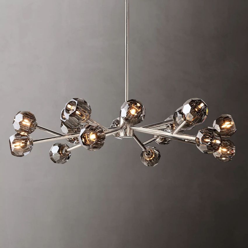 Lustre rond en cristal, laiton, cristal K9, suspension LED élégante et luxueuse pour salle à manger, salon et entrée | Sansoti