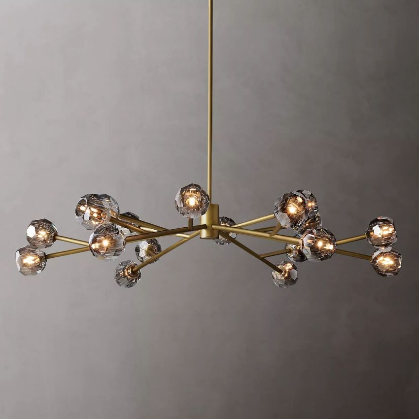 Lustre rond en cristal, laiton, cristal K9, suspension LED élégante et luxueuse pour salle à manger, salon et entrée | Sansoti