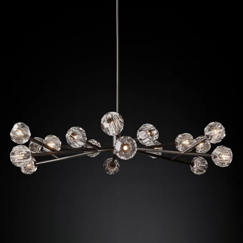 Lustre rond en cristal, laiton, cristal K9, suspension LED élégante et luxueuse pour salle à manger, salon et entrée | Sansoti