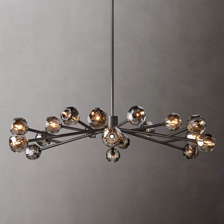 Lustre rond en cristal, laiton, cristal K9, suspension LED élégante et luxueuse pour salle à manger, salon et entrée | Sansoti