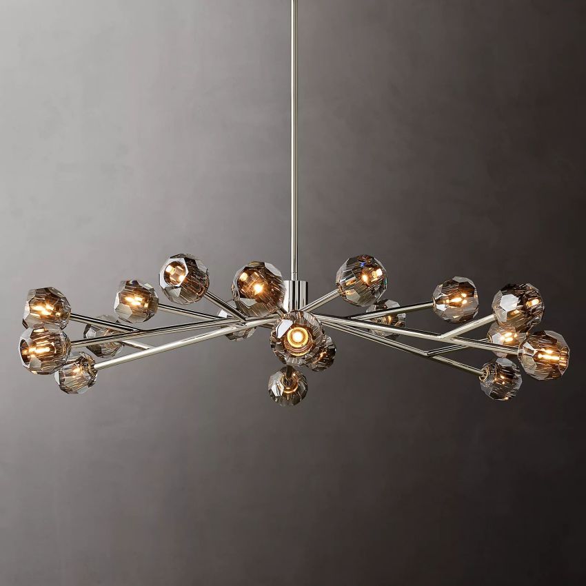 Lustre rond en cristal, laiton, cristal K9, suspension LED élégante et luxueuse pour salle à manger, salon et entrée | Sansoti