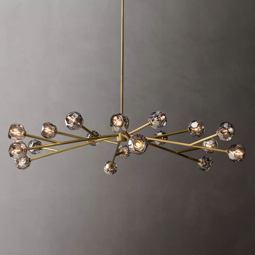 Lustre rond en cristal, laiton, cristal K9, suspension LED élégante et luxueuse pour salle à manger, salon et entrée | Sansoti