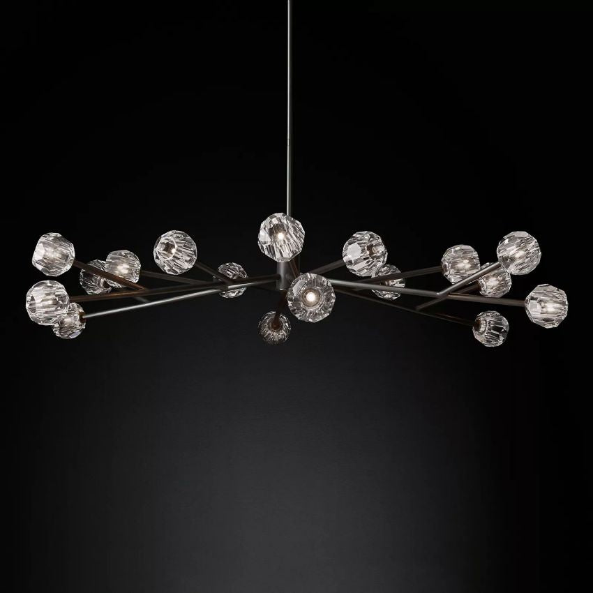 Lustre rond en cristal, laiton, cristal K9, suspension LED élégante et luxueuse pour salle à manger, salon et entrée | Sansoti