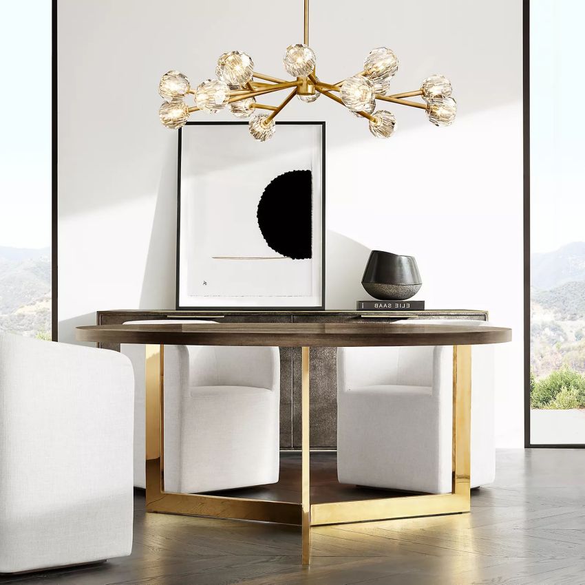 Lustre rond en cristal, laiton, cristal K9, suspension LED élégante et luxueuse pour salle à manger, salon et entrée | Sansoti
