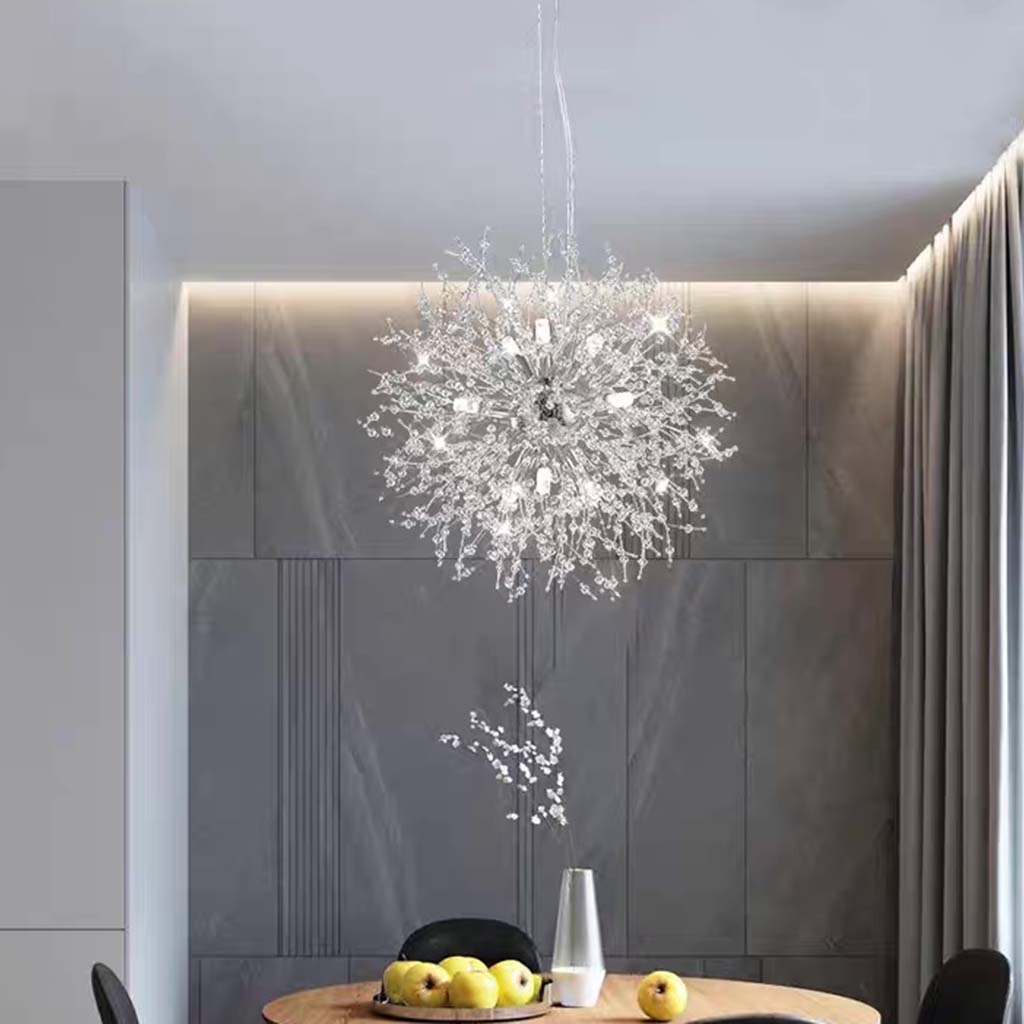 Lustre en cristal et métal, design pissenlit, 8-16 points lumineux, doré et argenté, pour salon, salle à manger et entrée | Sansoti