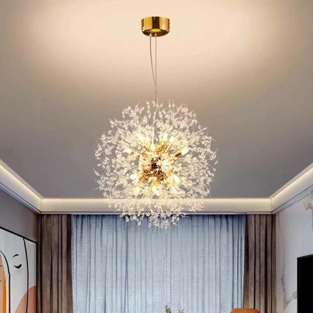 Lustre en cristal et métal, design pissenlit, 8-16 points lumineux, doré et argenté, pour salon, salle à manger et entrée | Sansoti