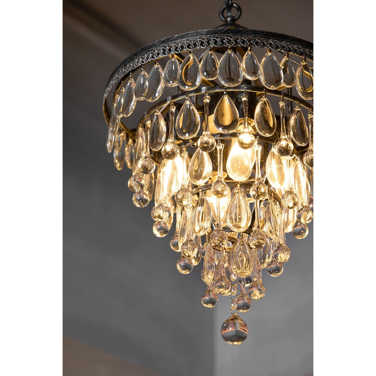Lustre en cristal avec finition bronze antique et suspension à chaîne – Éclairage décoratif exclusif | Sansoti