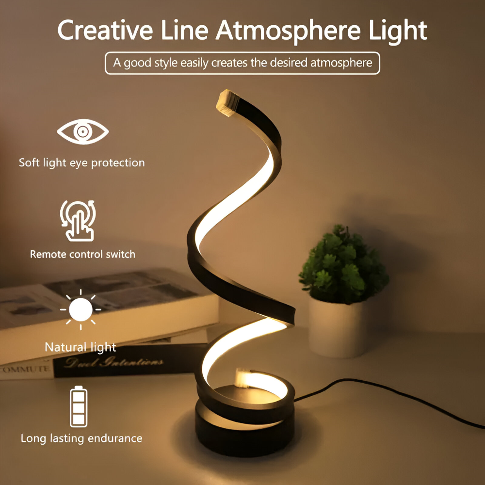 Tafellamp LED Spiraal Dimbaar 3 Lichtkleuren USB Aluminium Zwart | Sansoti