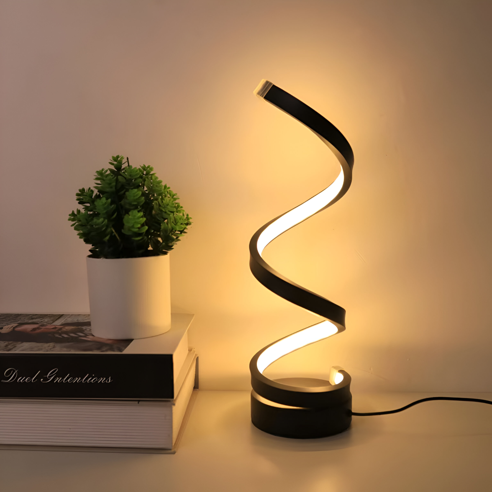 Tafellamp LED Spiraal Dimbaar 3 Lichtkleuren USB Aluminium Zwart | Sansoti