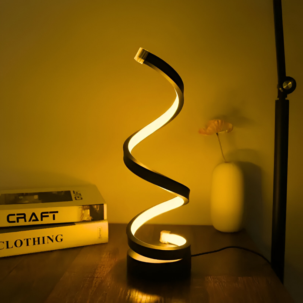 Tafellamp LED Spiraal Dimbaar 3 Lichtkleuren USB Aluminium Zwart | Sansoti