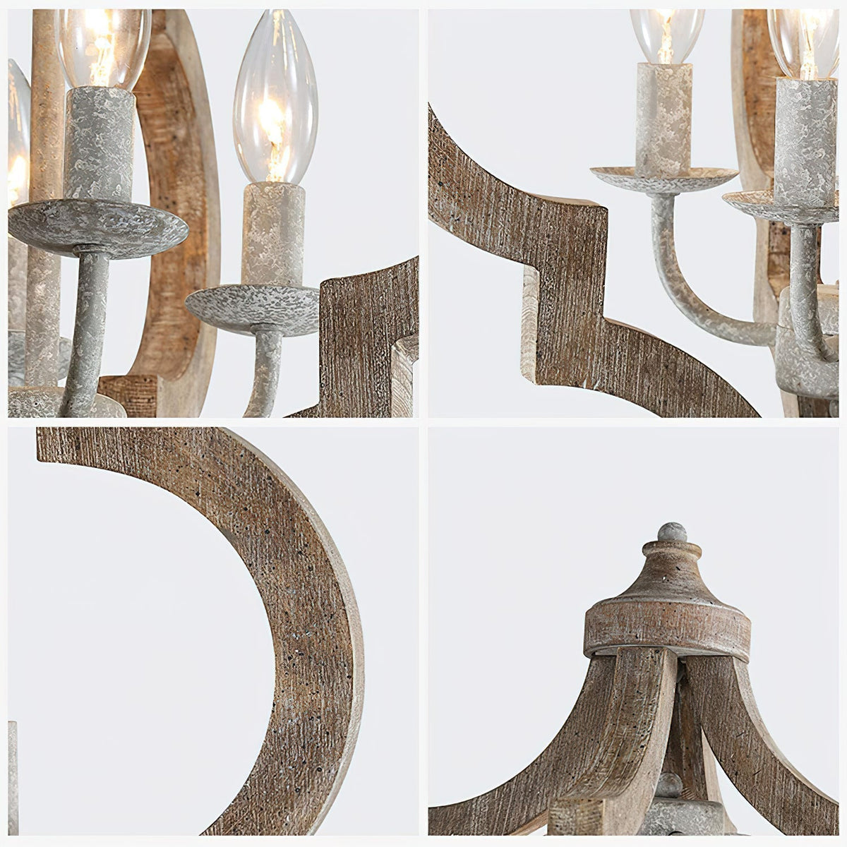 Houten Kroonluchter 4 Lampen Vintage Stijl Hanglamp Gerecycled Hout E12 E14 Fitting Landelijk Woonkamer | Sansoti
