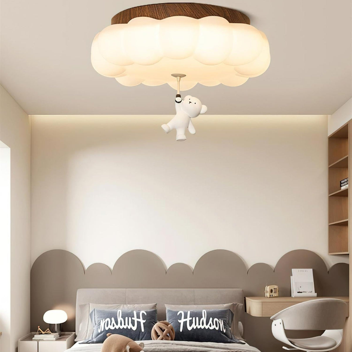 Plafonnier pour chambre d’enfant, ours, gâteau, nuage, acrylique, lumière chaude, encastré, décoratif, suspension en forme de peluche, chambre de 5-10m² | Sansoti