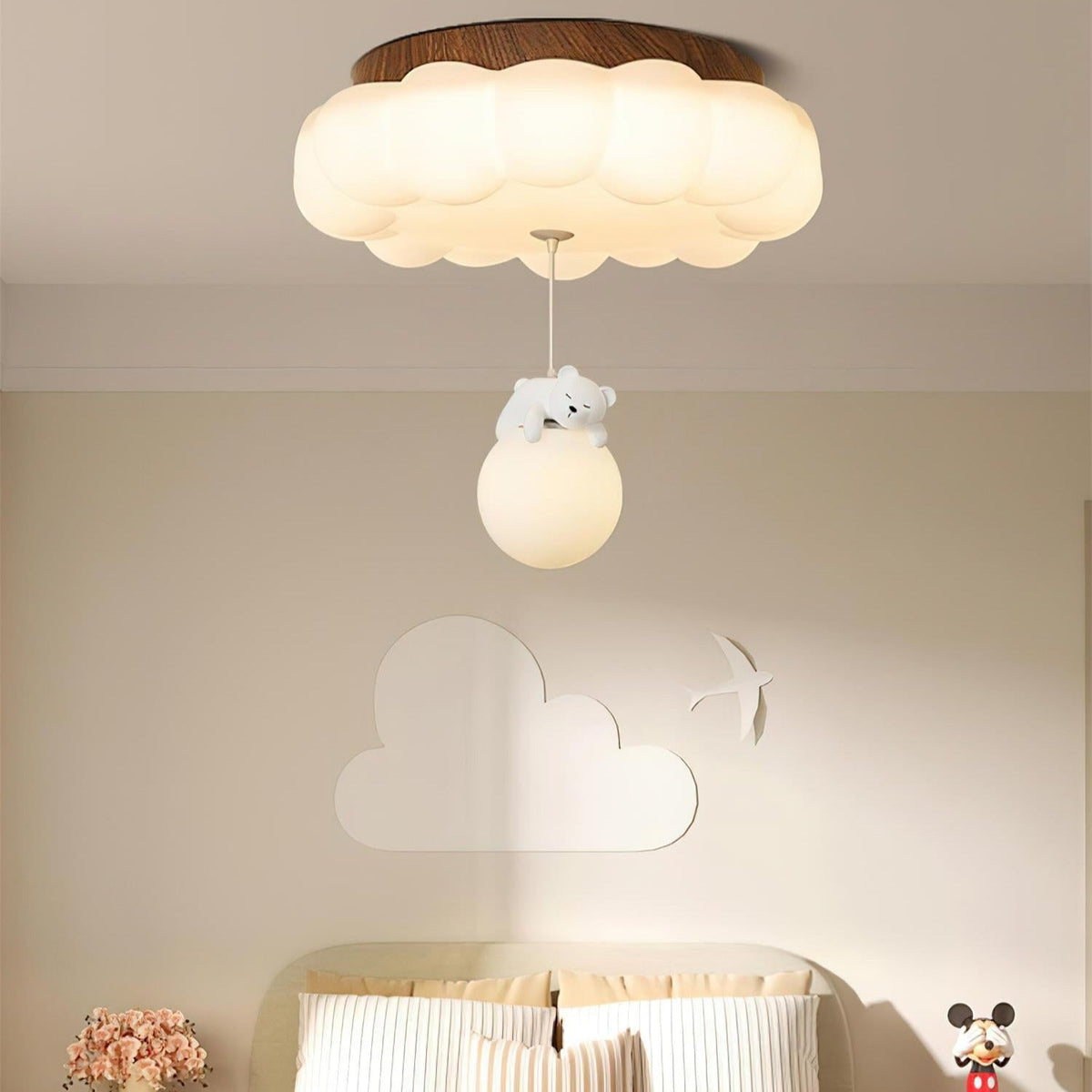Plafonnier pour chambre d’enfant, ours, gâteau, nuage, acrylique, lumière chaude, encastré, décoratif, suspension en forme de peluche, chambre de 5-10m² | Sansoti