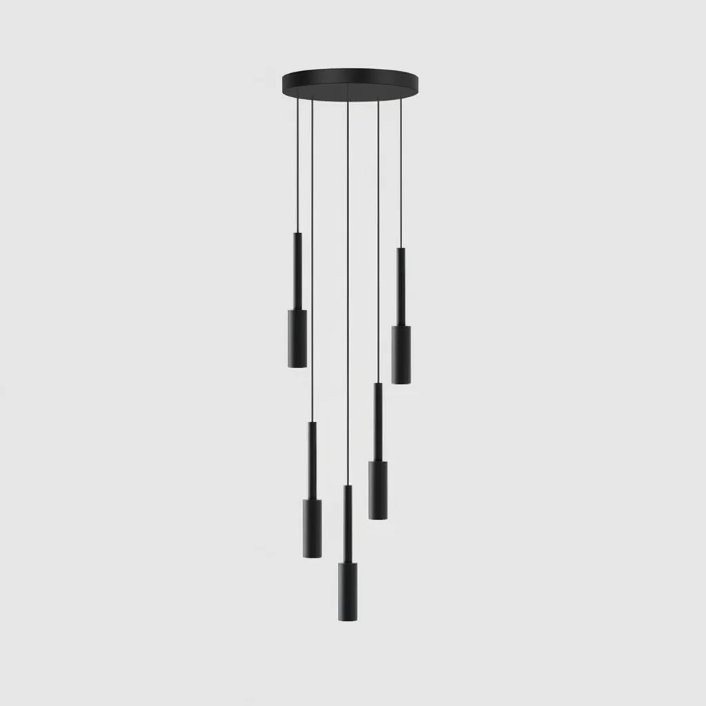 Cylindryczna lampa spotowa - żyrandol z metalu, ściemnialna, LED, do klatki schodowej i holu, regulowana, nowoczesny design, 1-30 punktów świetlnych | Sansoti