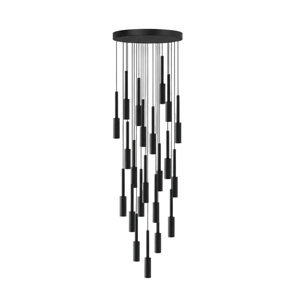 Cylindryczna lampa spotowa - żyrandol z metalu, ściemnialna, LED, do klatki schodowej i holu, regulowana, nowoczesny design, 1-30 punktów świetlnych | Sansoti