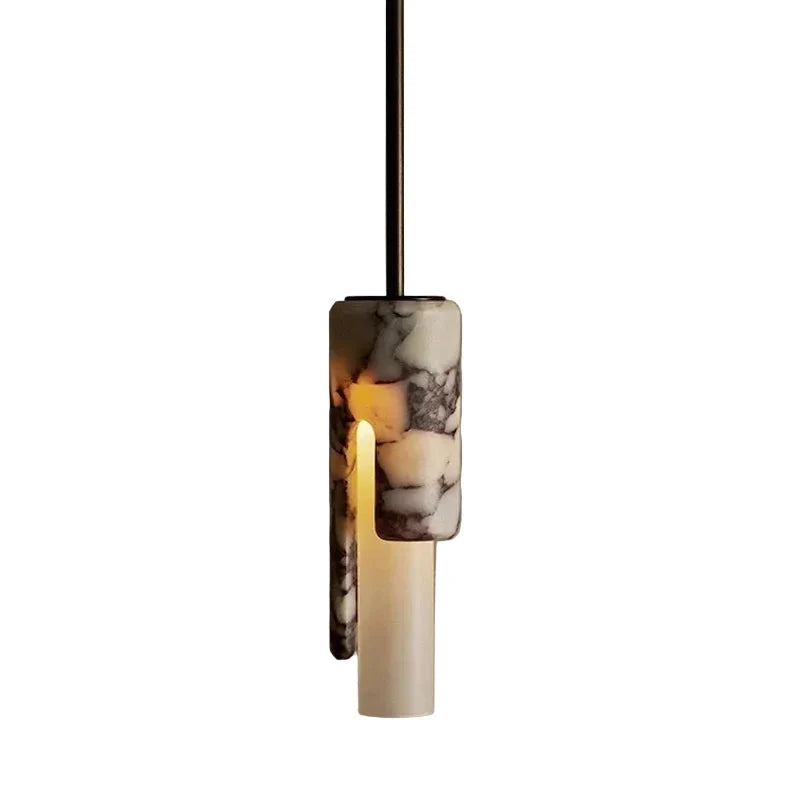 Hanglamp Cilinder Marmer Glas Warm Licht Eetkamer Woonkamer Slaapkamer Foyer Design Natuursteen 30cm | Sansoti