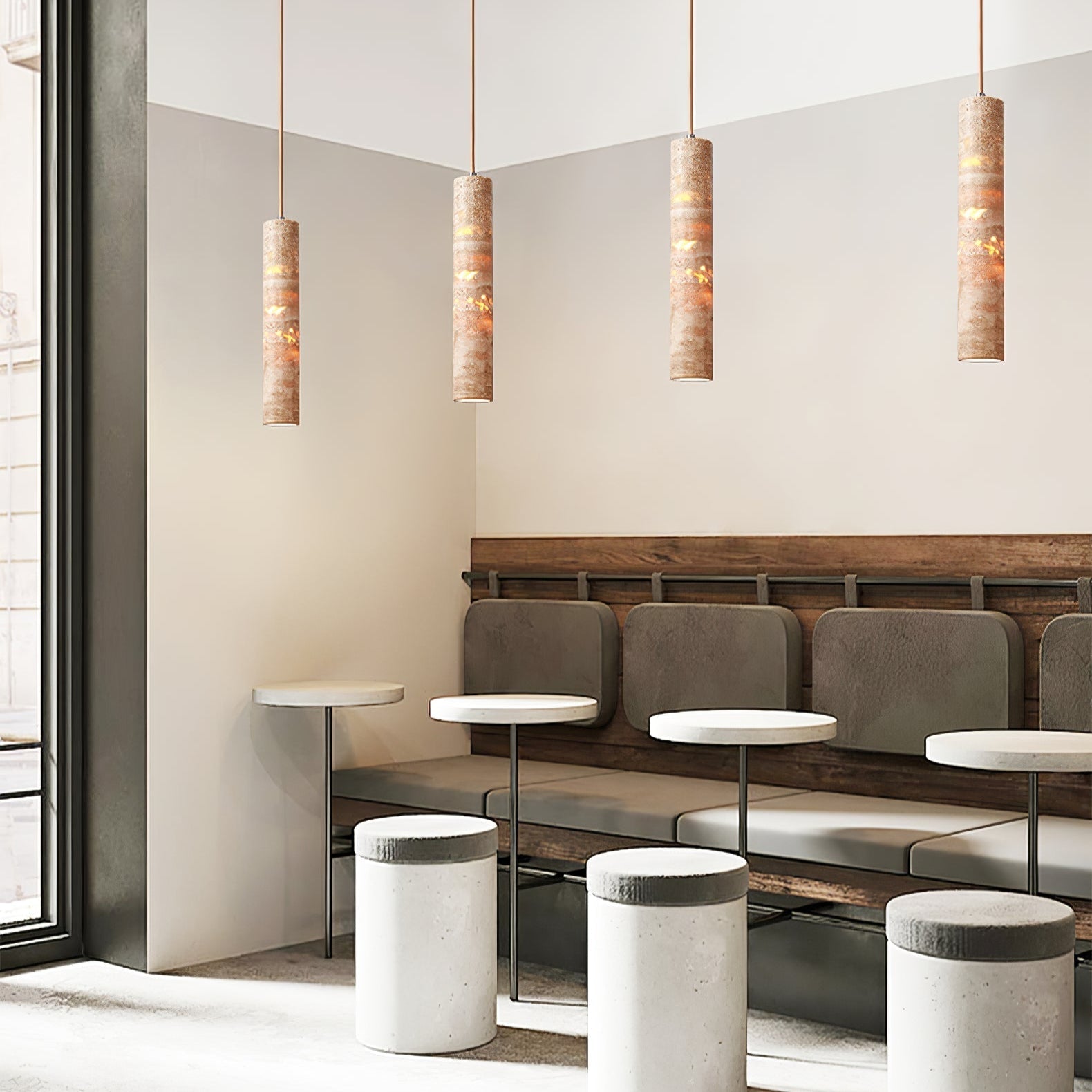 Hanglamp Travertin Cilinder Ø 6 cm Natuursteen Beige Eettafel Kookeiland Bar Verstelbare Hanglamp E27 | Sansoti