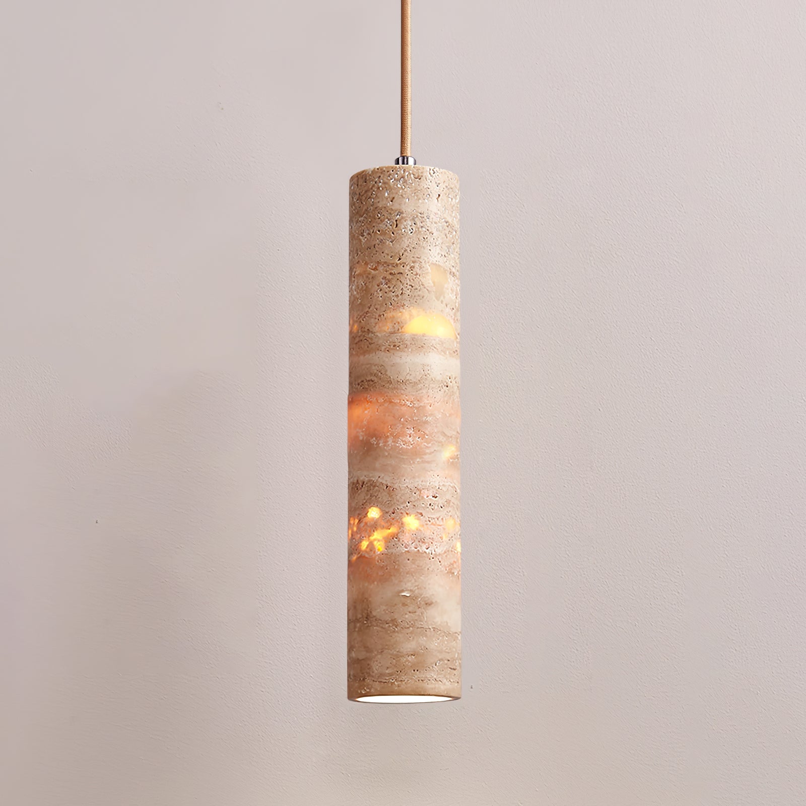 Hanglamp Travertin Cilinder Ø 6 cm Natuursteen Beige Eettafel Kookeiland Bar Verstelbare Hanglamp E27 | Sansoti