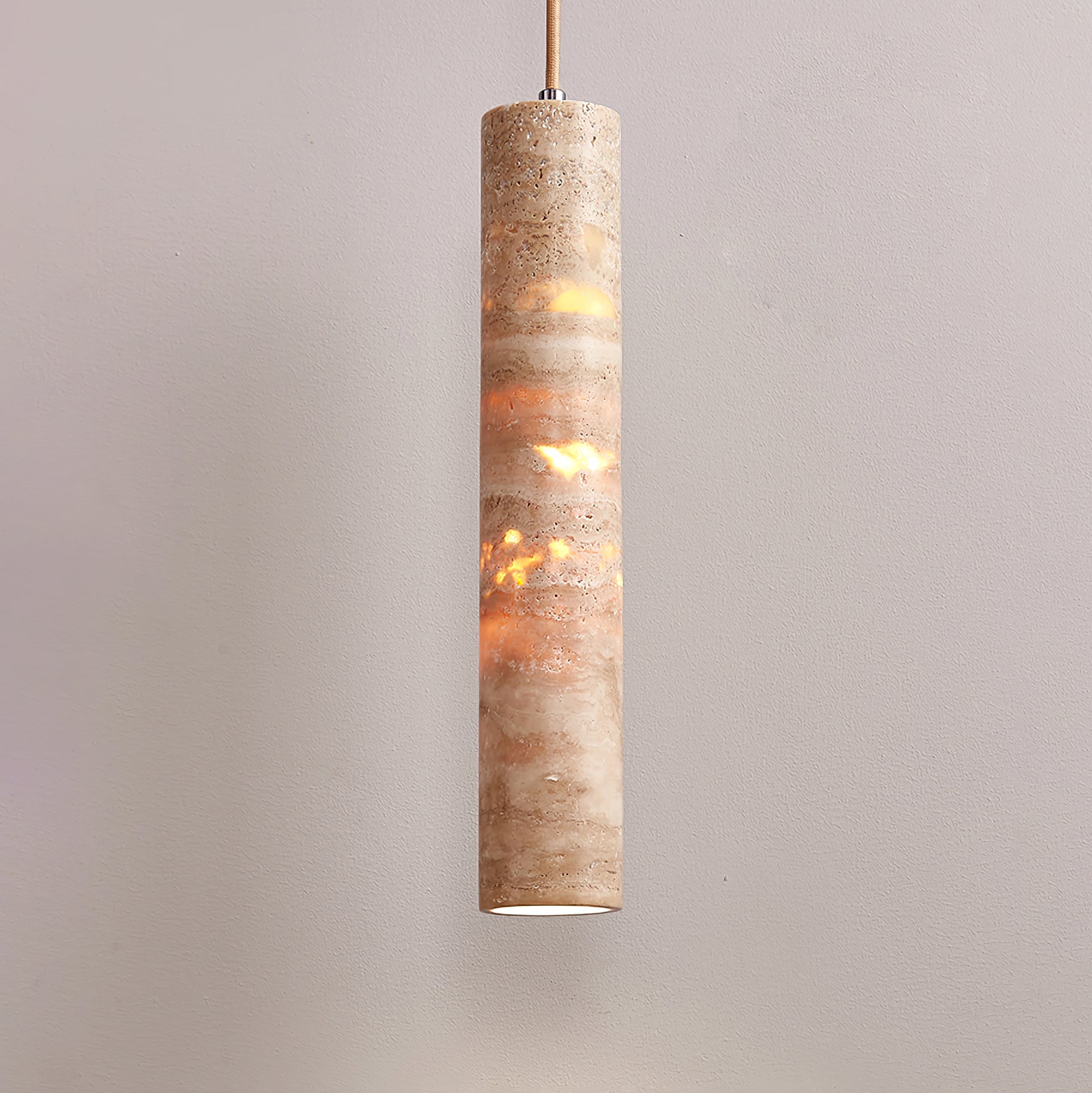 Hanglamp Travertin Cilinder Ø 6 cm Natuursteen Beige Eettafel Kookeiland Bar Verstelbare Hanglamp E27 | Sansoti