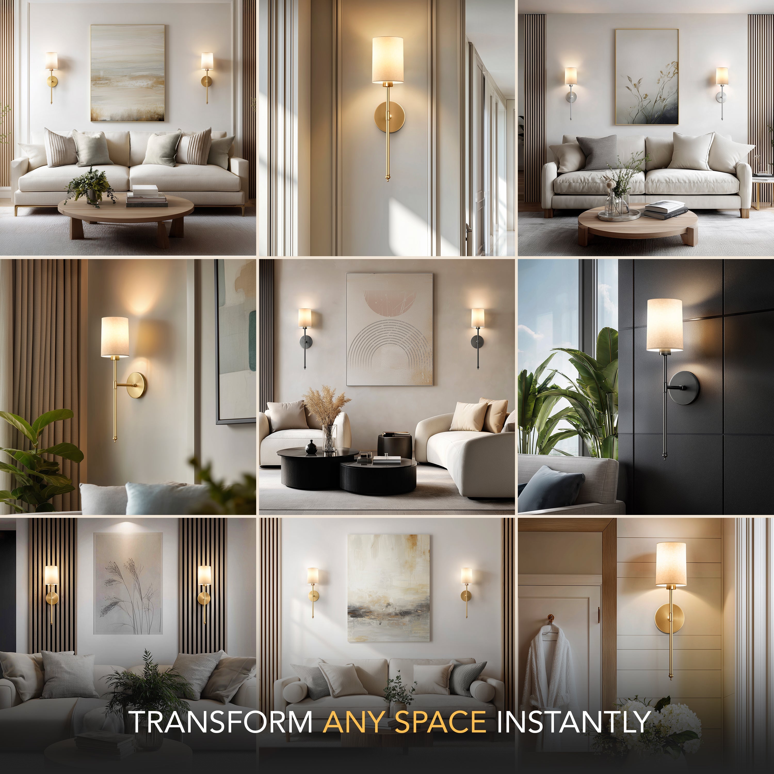 Wandlamp Goud Witte Cilinderkap Set 2 Draadloos Afstandsbediening Dimbaar RGB Slaapkamer | Sansoti