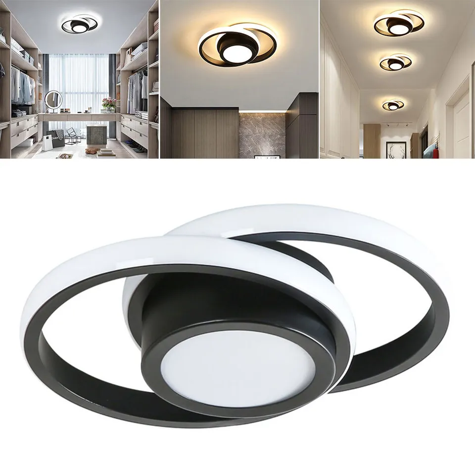LED-Deckenleuchte Doppelring Schwarz Wohnzimmer Flur Moderne Deckenleuchte Minimalistisch Warmes Licht | Restfield