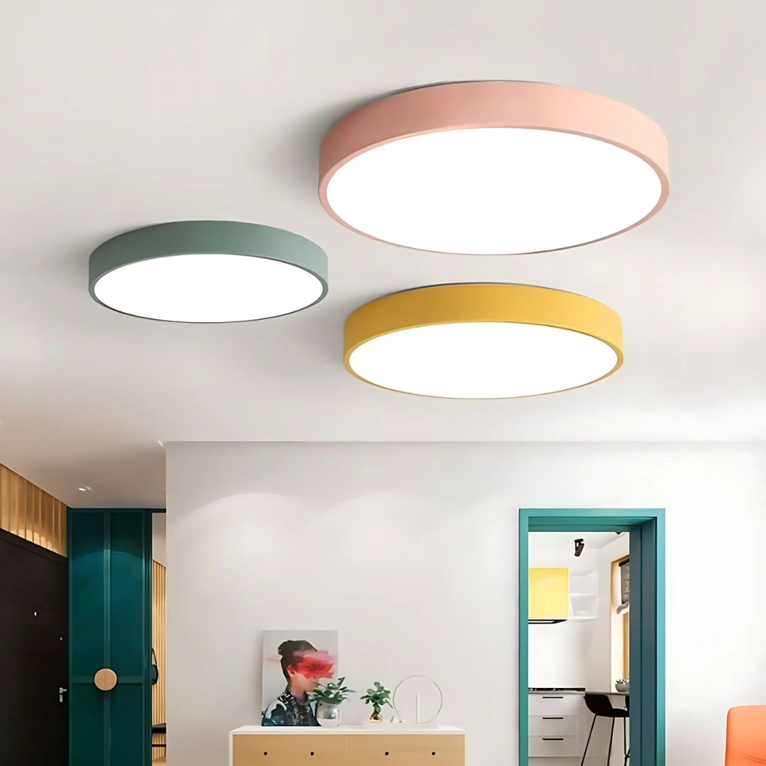 Holz-Deckenlampe LED skandinavisches Design warmweißes Licht rund Acryl Naturholz Deckenbeleuchtung Wohnzimmer | Sansoti