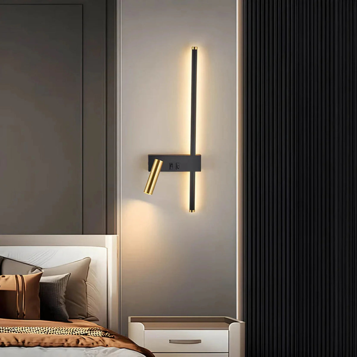 Skandinavische Eisen-Wandleuchte LED-Beleuchtung Schlafzimmer Flur Arbeitszimmer 16x50cm Schwarzes modernes Design | Sansoti