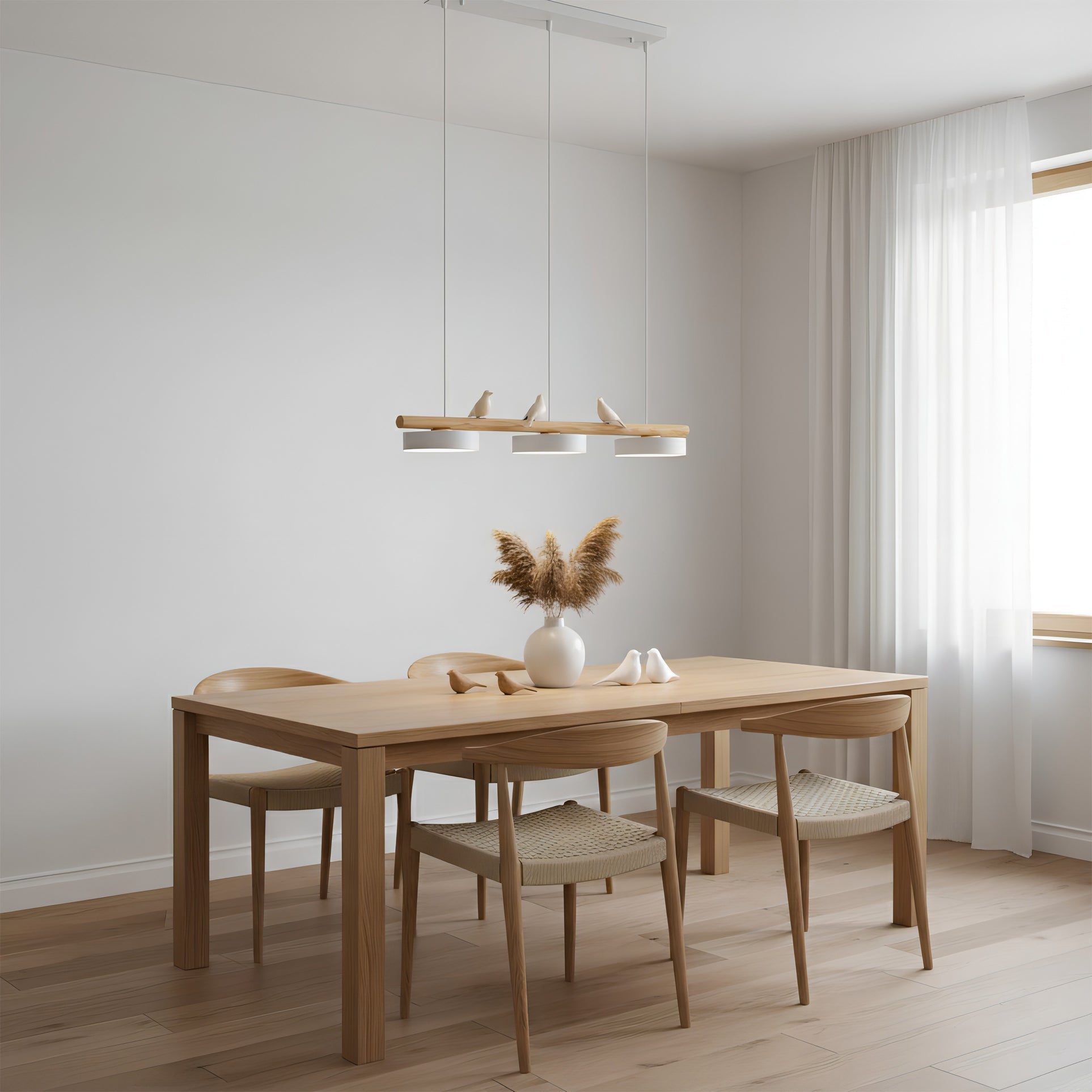 Hanglamp Met Vogels Houten Balk LED 80cm Modern Design | Sansoti