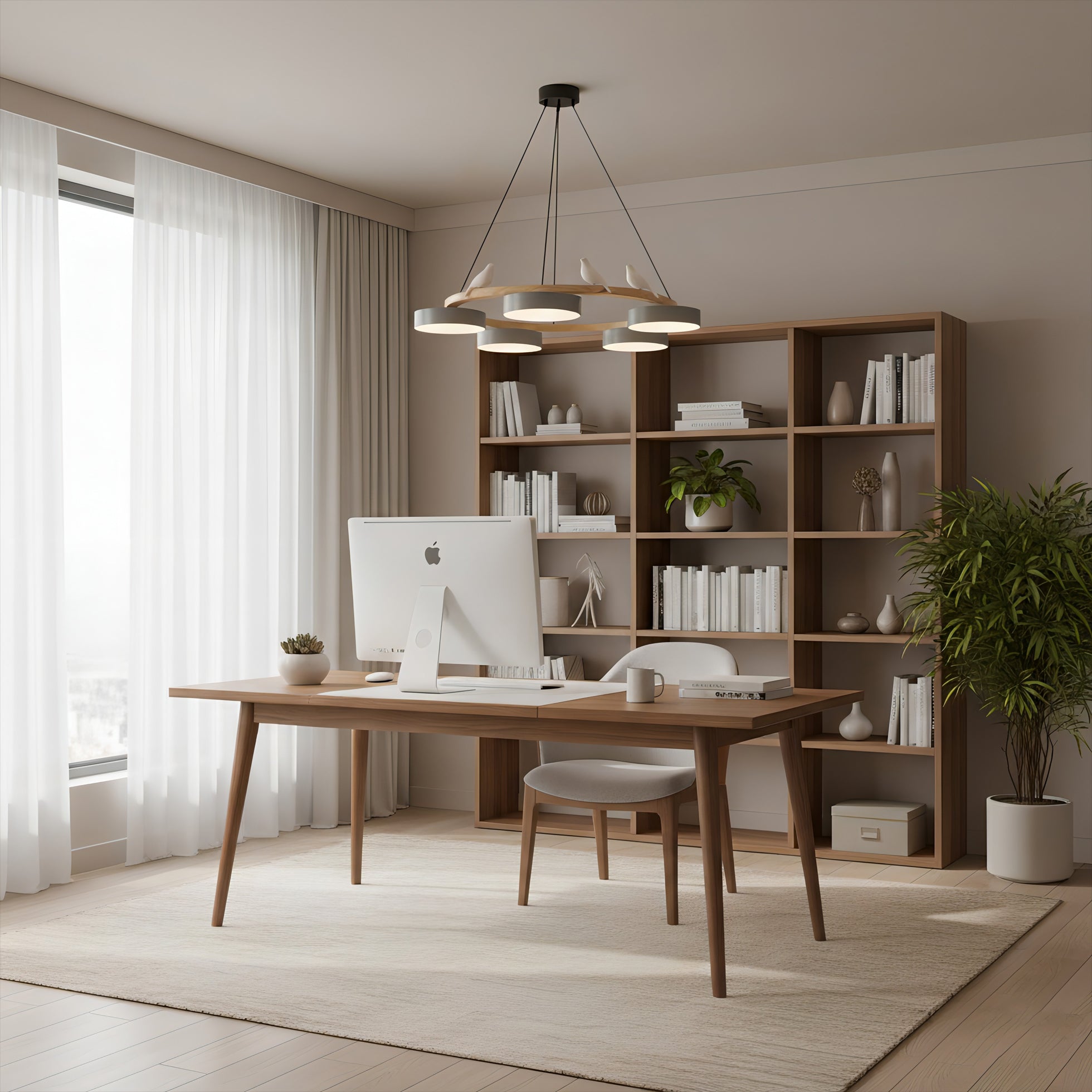 Runde Hängelampe Mit Vögeln Holzring LED 65cm 72cm | Restfield