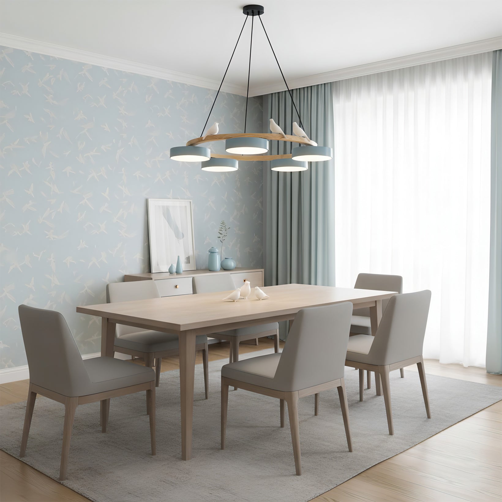 Runde Hängelampe Mit Vögeln Holzring LED 65cm 72cm | Restfield