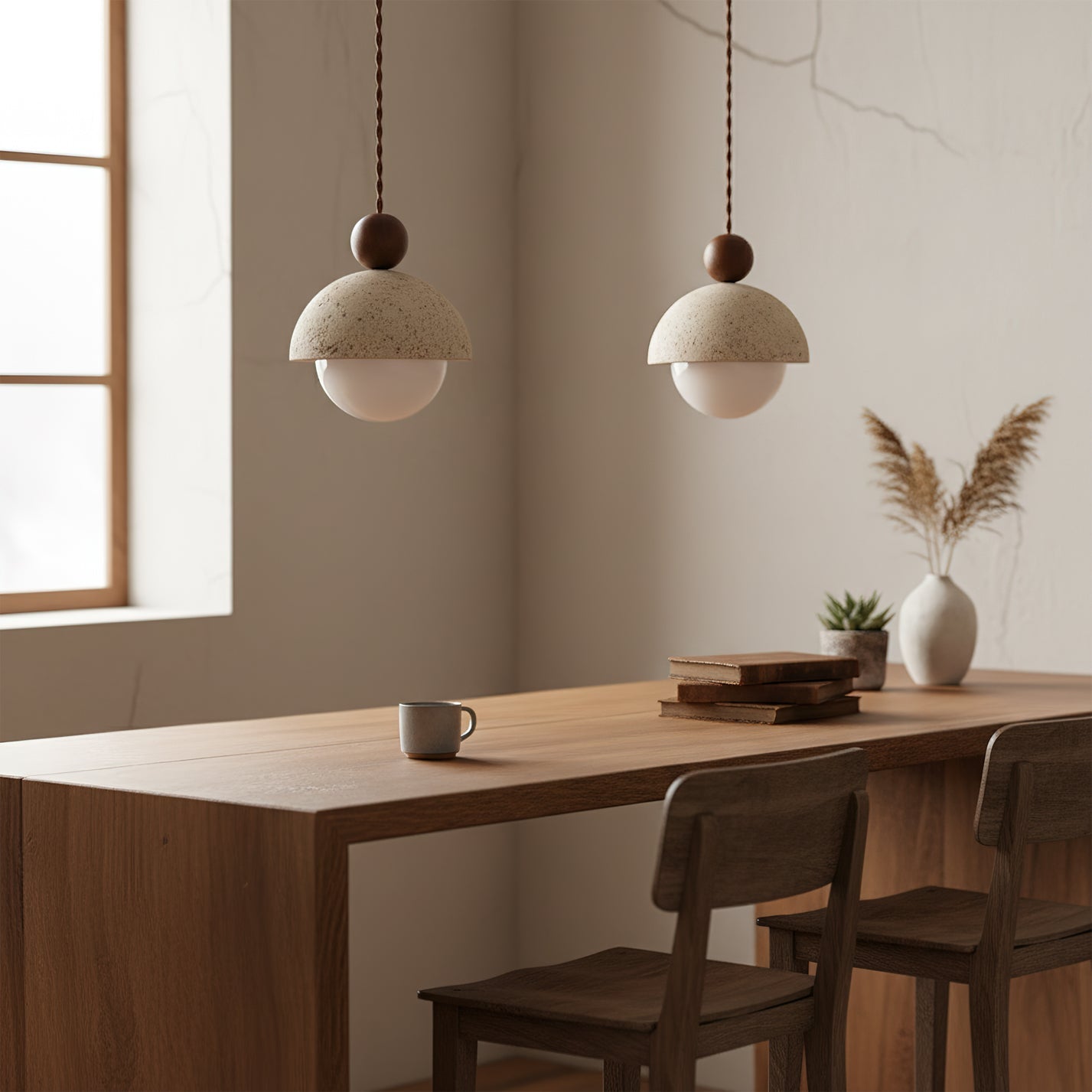 Design Pendelleuchte aus Travertin und Glas – Moderne Beleuchtung mit warmem Licht | Restfield