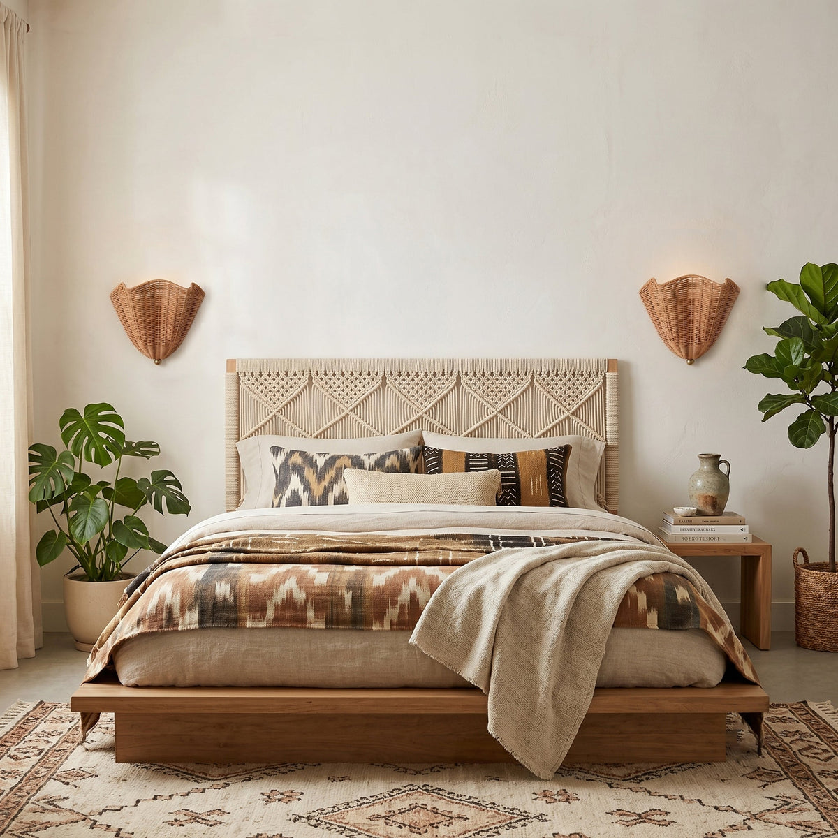 Wandleuchte Rattan Naturbraun E26 E27 LED-Fassung Innenbeleuchtung Boho-Stimmungsleuchte Dekorativ | Sansoti