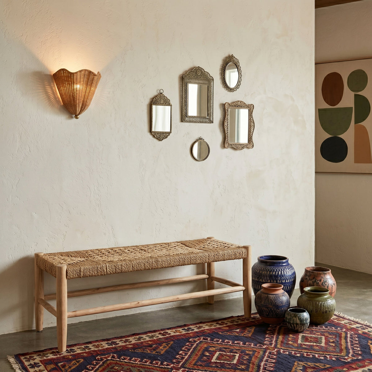 Wandleuchte Rattan Naturbraun E26 E27 LED-Fassung Innenbeleuchtung Boho-Stimmungsleuchte Dekorativ | Sansoti