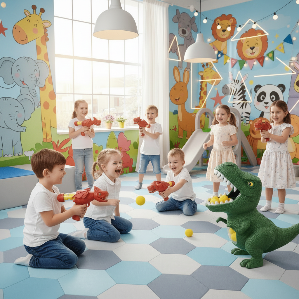Dinosaurus Schietspel voor Kinderen met Zachte Schuimballen en Doelbord | Actief Binnen- en Buitenspeelgoed voor Hand-Oog Coördinatie | Sansoti
