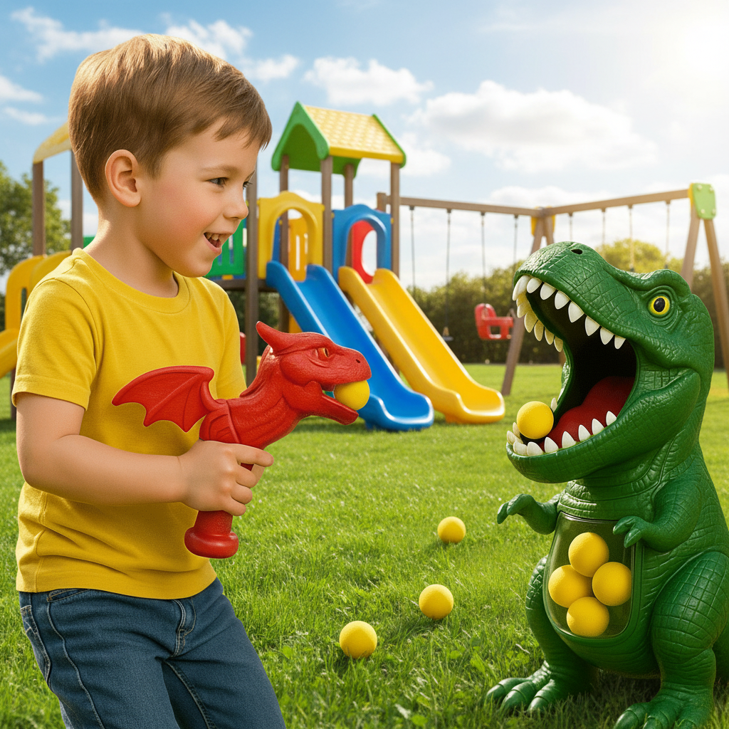 Dinosaurus Schietspel voor Kinderen met Zachte Schuimballen en Doelbord | Actief Binnen- en Buitenspeelgoed voor Hand-Oog Coördinatie | Sansoti