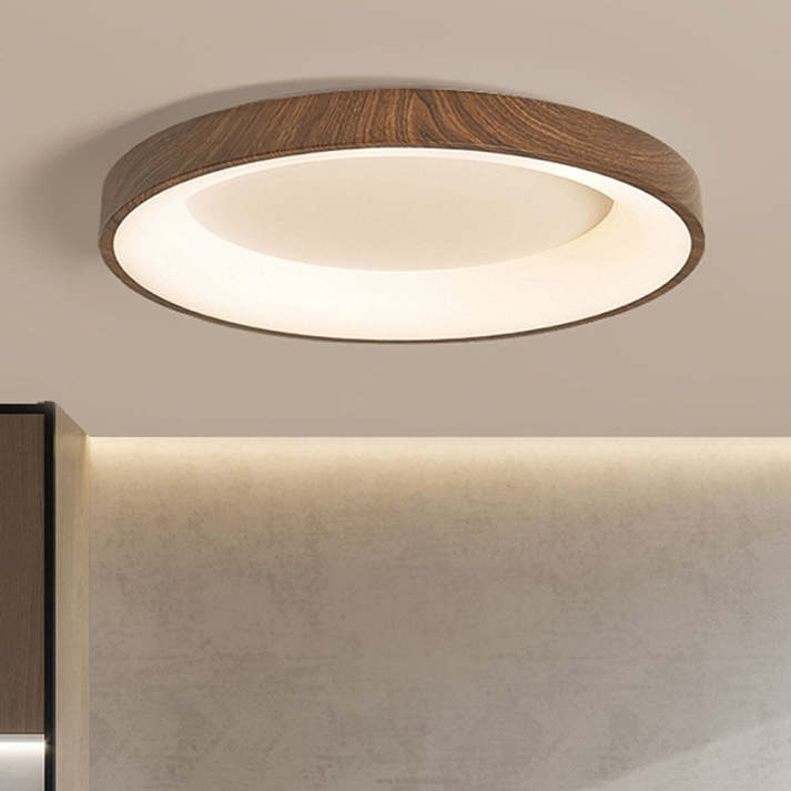 LED Deckenleuchte Holzoptik Eisen Acryl Rund Wohnzimmer Schlafzimmer Flur Moderne Deckenleuchte Skandinavisches Design Warmes Licht | Restfield