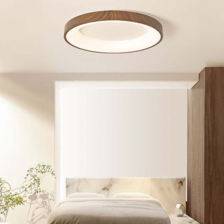 LED Deckenleuchte Holzoptik Eisen Acryl Rund Wohnzimmer Schlafzimmer Flur Moderne Deckenleuchte Skandinavisches Design Warmes Licht | Restfield